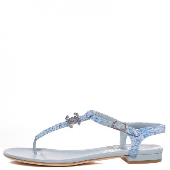 Chanel Fantasy Tweed CC Light Blue Sandals, 37.5 C - Picture 3 of 14